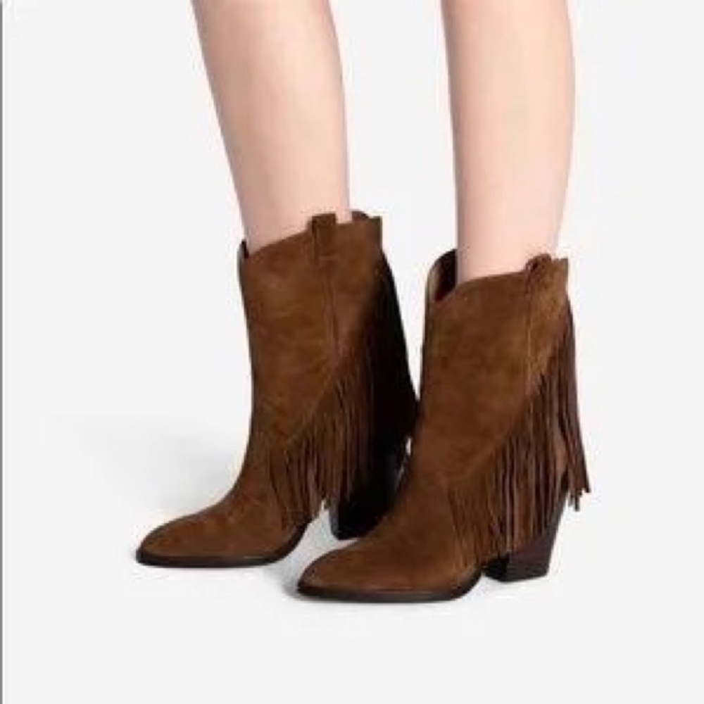 ASH Elison Bis suede brown leather fringe boots 37